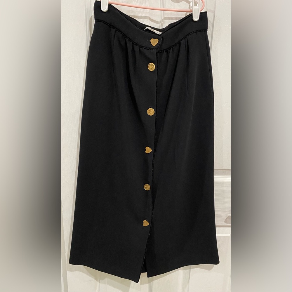 ZARA Black Midi Skirt Gold Buttons Size M